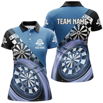 Custom Blue Womens Darts Polo Shirt With Name Customized Darts Shirts For Women Dart Jersey