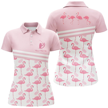 Custom Personalized Flamingo Womens Golf Polo Shirts Pink Golf Shirts For Women Cute Golf Gifts