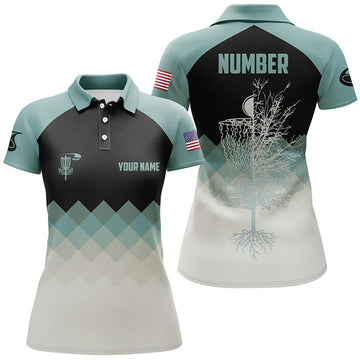 Custom Mint Argyle Womens Disc Golf Polo Shirt, Personalized Disc Golf Shirts For Women, Disc Golf Gifts