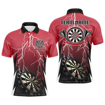 FUNSTUFFPRINT Mens Personalized Red Lightning Darts Polo Shirt Custom Thunder Darts Polo Shirt Size S-5XL