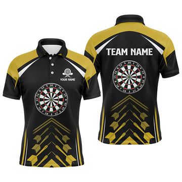 Personalized Yellow Black Mens Darts Polo Shirt Custom Darts Shirt For Men Dart Jerseys