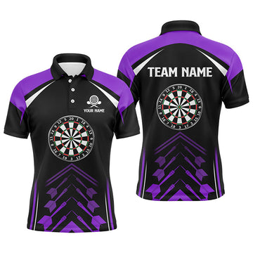 Personalized Purple Black Mens Darts Polo Shirt Custom Darts Shirt For Men Dart Jerseys