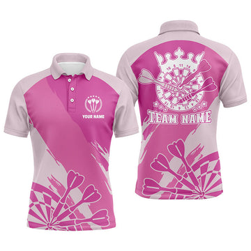 FUNSTUFFPRINT Personalized Pink Mens Darts Polo Shirt Custom Pink Cool Dart Polo Shirt Size S-5XL