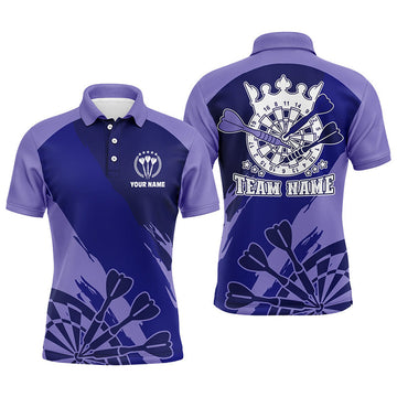 Personalized Navy Purple Mens Darts Polo Shirt Custom Cool Dart Shirt For Men Darts Jersey
