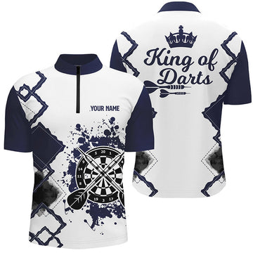 Custom King Of Darts Navy White Darts Quarter Zip Shirt Custom Cool Darts Jersey For Men