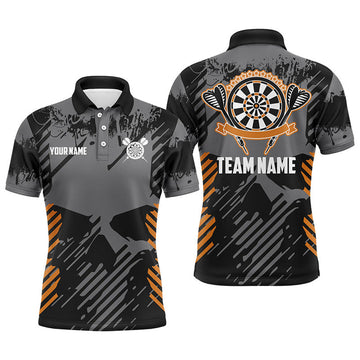 FUNSTUFFPRINT Grey Grunge Orange Skull Mens Darts Polo Shirt Size S-5XL