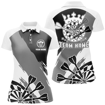 Custom Personalized Black White Womens Darts Polo Shirt Custom Dart Shirt For Women Darts Jersey