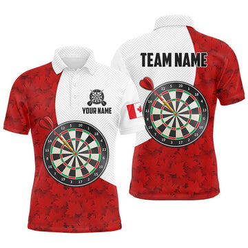 Custom Canada Flag Red Maple Leaf Mens Darts Polo Shirts Custom Patriotic Dart Jerseys For Men