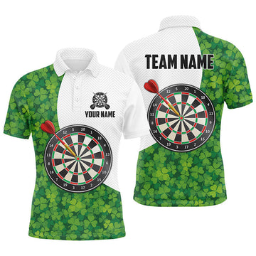 Custom St Patrick Day Green Clover Leaf Mens Darts Polo Shirts Custom Dart Jerseys For Men