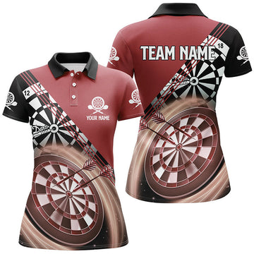 Custom Red Womens Darts Polo Shirt With Name Customized Cool Darts Shirts For Women Dart Jerseys