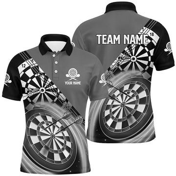 FUNSTUFFPRINT Black Grey Mens Darts Polo Shirt With Name Customized Darts Shirts For Men Dart Polo Shirt Size S-5XL