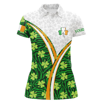 Custom Ireland Flag Patrick Day Green Clovers Golf Polo Shirts Custom Golf Tops For Women Golf Gifts