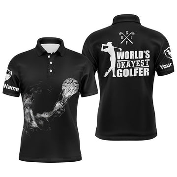 FUNSTUFFPRINT Black And White Mens Golf Polo Shirts, Personalized Golf Shirts For Men, Cool Golf Gifts Polo Shirt Size S-5XL