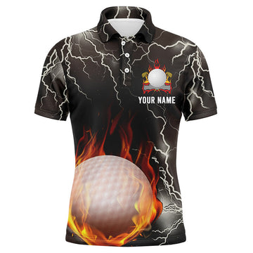 FUNSTUFFPRINT Customized Thunder Fire Flame Mens Golf Polo Shirts Lightning Golf Polo Shirt Size S-5XL
