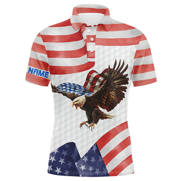 FUNSTUFFPRINT Watercolor American Flag Mens Golf Polo Shirt Us Eagle Patriotic Golf Shirts For Men Golf Gifts Polo Shirt Size S-5XL