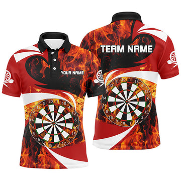 Custom Fire Flame Dartboard Mens Red Dart Polo Shirts Custom Darts Shirt For Men Dart Jerseys