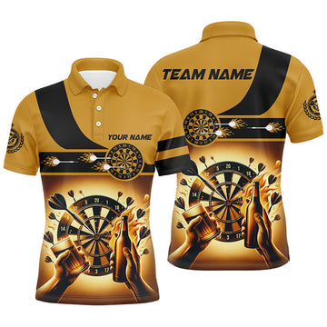 Custom Yellow Beer Mens Darts Polo Shirt Custom Darts Shirt For Men Drinking Beer Dart Jerseys