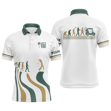 FUNSTUFFPRINT Evolution Of The Golf White Polo Shirt Lets Par Tee Custom Golf Polo Shirt Size S-5XL
