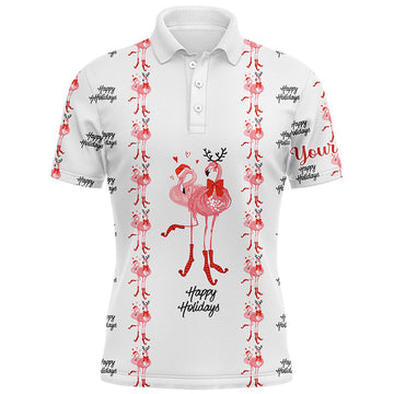 FUNSTUFFPRINT Tropical Santa Watercolor Flamingos Mens Golf Polo Shirt Christmas Golf Polo Shirt Size S-5XL
