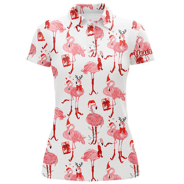 Custom Tropical Winter Watercolor Flamingos Womens Golf Polo Shirt Christmas Golf Shirts For Women
