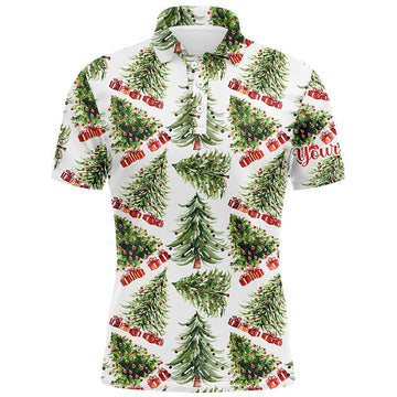 FUNSTUFFPRINT Watercolor Christmas Trees And Gifts Mens Golf Polo Shirt Winter Golf Polo Shirt Size S-5XL