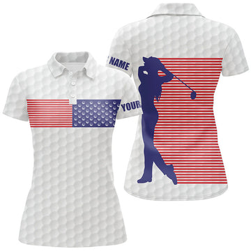 Custom American Flag White Golf Pattern Polo Shirt Custom Patriotic Golf Shirts For Women Golf Gift