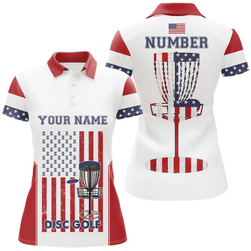 Custom American Flag Disc Golf Polo Shirt Custom Patriotic Golf Shirts For Women Disc Golf Gifts