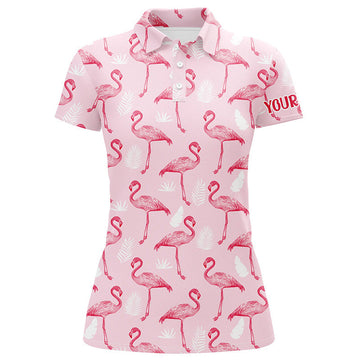 Custom Pink Tropical Flamingo Womens Golf Polo Shirt Cusomized Funny Golf Tops For Women Golf Gifts
