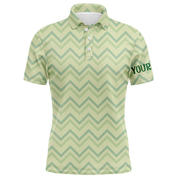 FUNSTUFFPRINT Light Green Zigzag Mens Golf Polo Shirt Vintage St Patrick Day Golf Shirt Customized Mens Golf Tops , Polo Shirt Size S-5XL