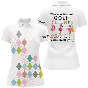 Custom Multicolor Argyle Pattern Womens Golf Polo Shirt Flamingo Funny Golf Tops For Women Golf Gift