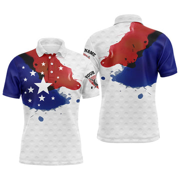 FUNSTUFFPRINT Watercolor American Flag Polo Shirts Customized Wet Paint Golf Polos, Patriotic Golf Polo Shirt Size S-5XL