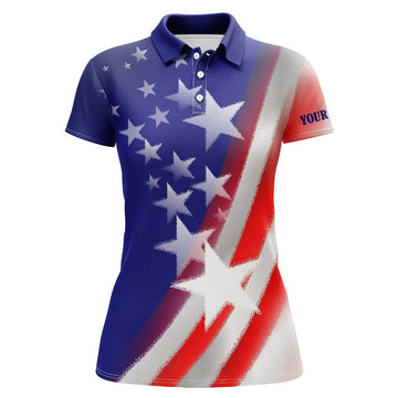 Custom American Flag All Over Printed Womens Golf Polo Shirts Custom Patriotic Golf Shirts For Women