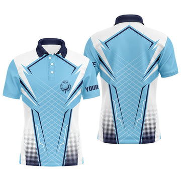 Custom Blue White Personalized Mens Golf Polo Shirt Custom Name Golf Shirts For Men Golfing Gifts