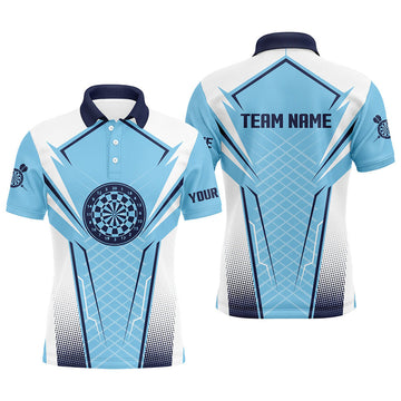 Custom Blue White Mens Darts Polo Shirt Customized Darts Shirt For Men Dart Team Jerseys