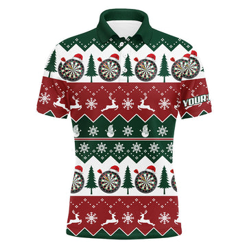 FUNSTUFFPRINT Christmas Tree Snowflakes Men Darts Polo Shirt Custom Christmas Darts Shirt For Men Polo Shirt Size S-5XL