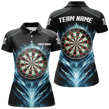 Custom Icy Blue Black Dartboard Womens Darts Polo Shirt Custom Darts Shirt For Women Dart Jerseys