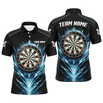 Custom Icy Blue Black Dartboard Mens Darts Polo Shirt Custom Darts Shirt For Men Dart Jerseys