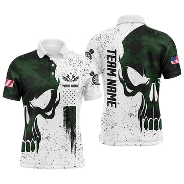 FUNSTUFFPRINT Grunge Green Camo Skull American Flag Darts Polo Shirt Custom Patriot Dart Jerseys For Men Polo Shirt Size S-5XL