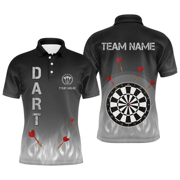 Custom Gradient Black Grey Fire Flame Darts Mens Polo Shirts Custom Cool Darts Jersey For Men