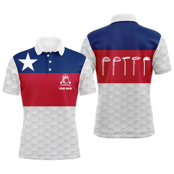 FUNSTUFFPRINT Texas Flag Mens Golf Polo Shirt, Texas Golf Shirts For Men, Custom Name Patriotic Golf Polo Shirt Size S-5XL
