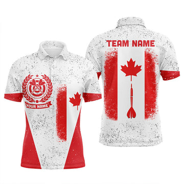 FUNSTUFFPRINT Grunge Canada Flag Men Darts Polo Shirt Custom Patriotic Darts Shirt For Men Dart Polo Shirt Size S-5XL