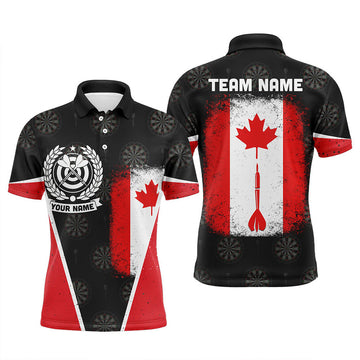 FUNSTUFFPRINT Retro Canada Flag Men Darts Polo Shirt Custom Patriotic Darts Polo Shirt Size S-5XL