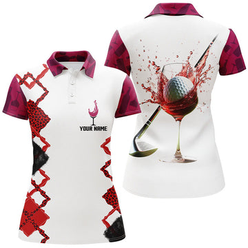 Custom White Red Wine Leopard Golf Shirts For Women Custom Name Womens Golf Polo Shirts Golf Gifts