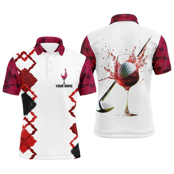 Custom White Red Wine Leopard Golf Shirts For Men Custom Name Mens Golf Polo Shirts Golfing Gifts