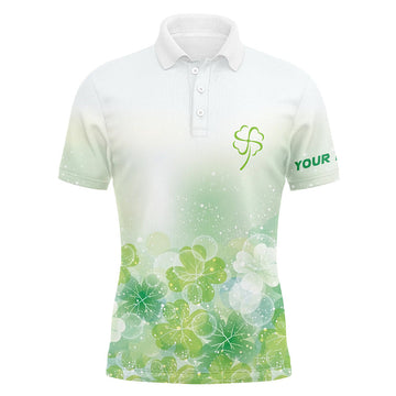 FUNSTUFFPRINT Green Clover Silhouette Twinkle Patrick Day Mens Golf Polos Custom Golf Shirts For Men Golf Gifts Polo Shirt Size S-5XL