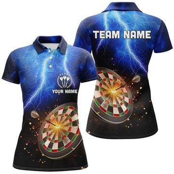 Custom Personalized Thunder Lightning Blue Womens Darts Polo Shirt Custom Dart Jerseys For Women