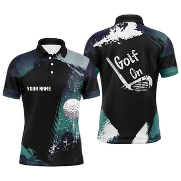 FUNSTUFFPRINT Watercolor Mens Golf Polo Shirts Dark Green Custom Polo Shirt Size S-5XL
