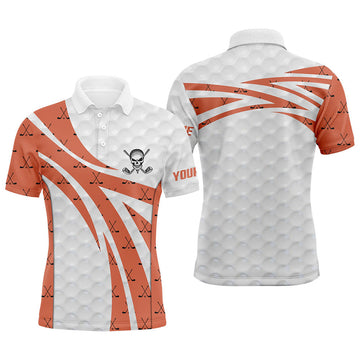 FUNSTUFFPRINT White Orange Skull Golf Pattern Polo Shirt Custom Golf Shirts For Men Cool Golf Gifts Polo Shirt Size S-5XL