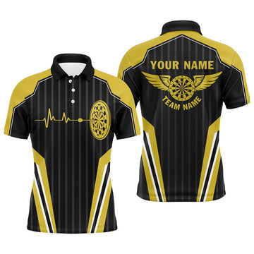 FUNSTUFFPRINT Customized Dart Board Lovers Yellow Heartbeat Mens Polo Shirt Size S-5XL