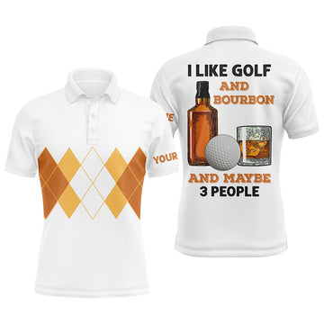 FUNSTUFFPRINT I Like Golf And Bourbon Mens Golf Polo Shirt Custom Yellow Argyle Golf Polo Shirt Size S-5XL